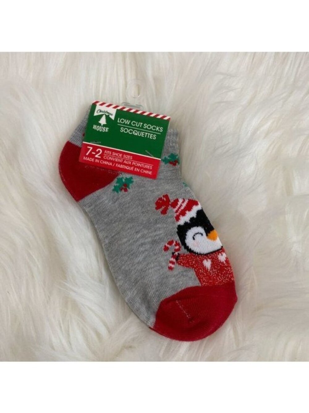 Kids Christmas Socks Penguin Print Low-Cut Style Shoe Size 7-9 Festive & Fun
